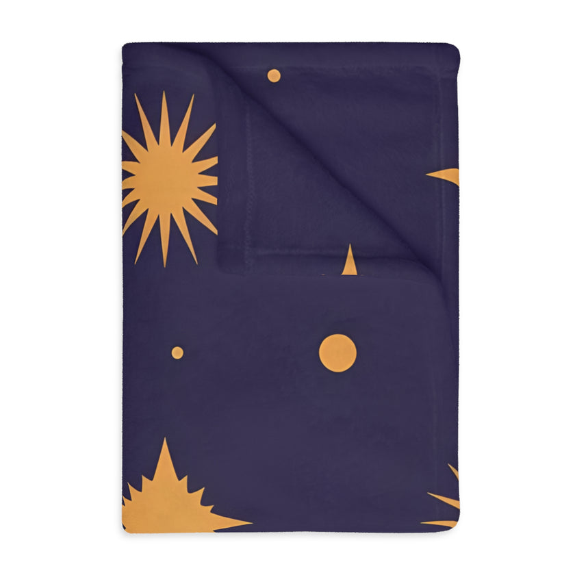 Velveteen Blanket, Geometric Gold Star Two-Sided Print, Cozy Throw, Luxurious Bedding, Soft Couch Cover, Home Decor Accent