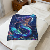 Mermaid Velveteen Plush Blanket, Cozy Throw for Kids, Nautical Decor, Gift for Birthdays, Under the Sea Theme, Soft Blanket