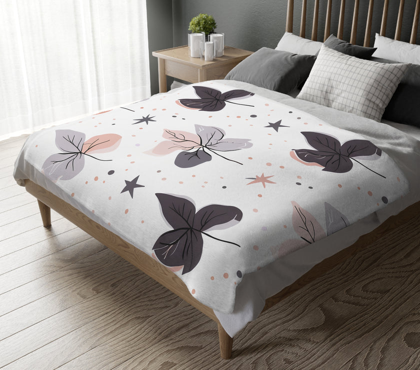 Pink Floral, Pink Flowers Velveteen Microfiber Blanket (Two-sided print)
