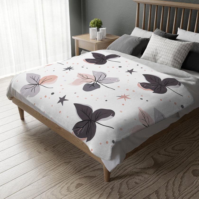 Pink Floral, Pink Flowers Velveteen Microfiber Blanket (Two-sided print)