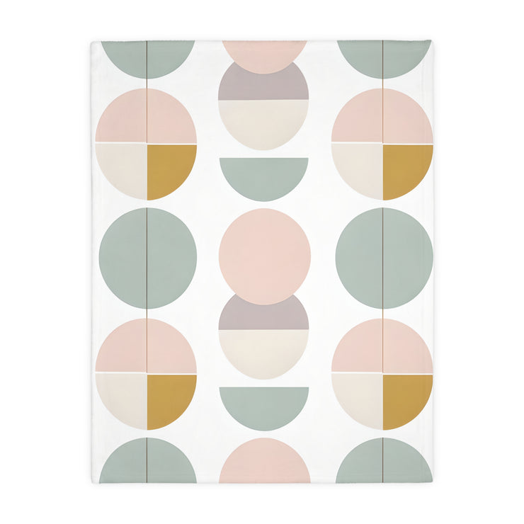 Velveteen Blanket, Pink White Grey Circle Graphic Design, Soft Cozy Throw, Warm Bedspread, Home Decor Accent, Gift for Her, Dorm Room