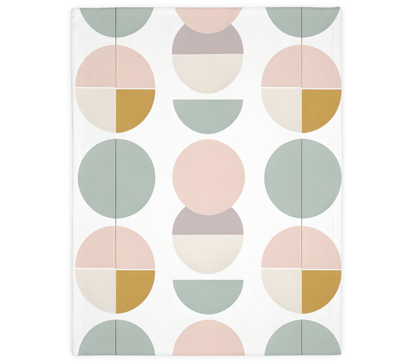 Velveteen Blanket, Pink White Grey Circle Graphic Design, Soft Cozy Throw, Warm Bedspread, Home Decor Accent, Gift for Her, Dorm Room