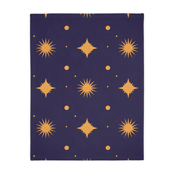 Velveteen Blanket, Geometric Gold Star Two-Sided Print, Cozy Throw, Luxurious Bedding, Soft Couch Cover, Home Decor Accent