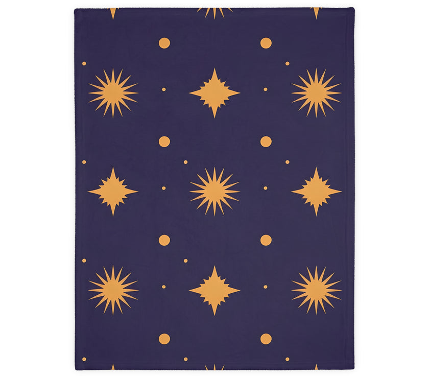 Velveteen Blanket, Geometric Gold Star Two-Sided Print, Cozy Throw, Luxurious Bedding, Soft Couch Cover, Home Decor Accent