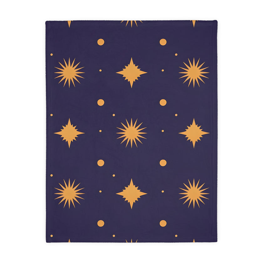 Velveteen Blanket, Geometric Gold Star Two-Sided Print, Cozy Throw, Luxurious Bedding, Soft Couch Cover, Home Decor Accent