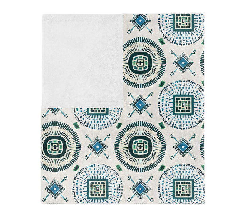 Blue and White Velveteen Microfiber Blanket