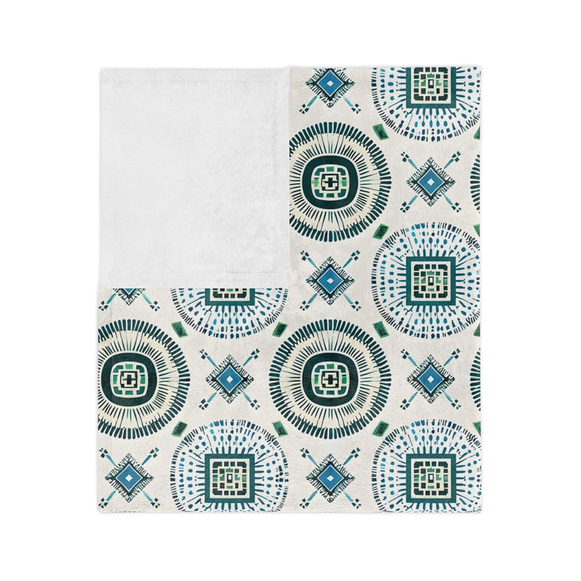 Blue and White Velveteen Microfiber Blanket