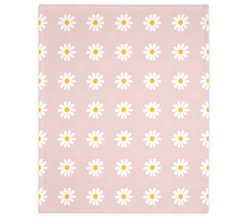 Velveteen Microfiber Blanket, White Daises on Pink Floral Throw, Soft Fleece Bedding, Cozy Couch Decoration, Home Decor Gift, Lightweight