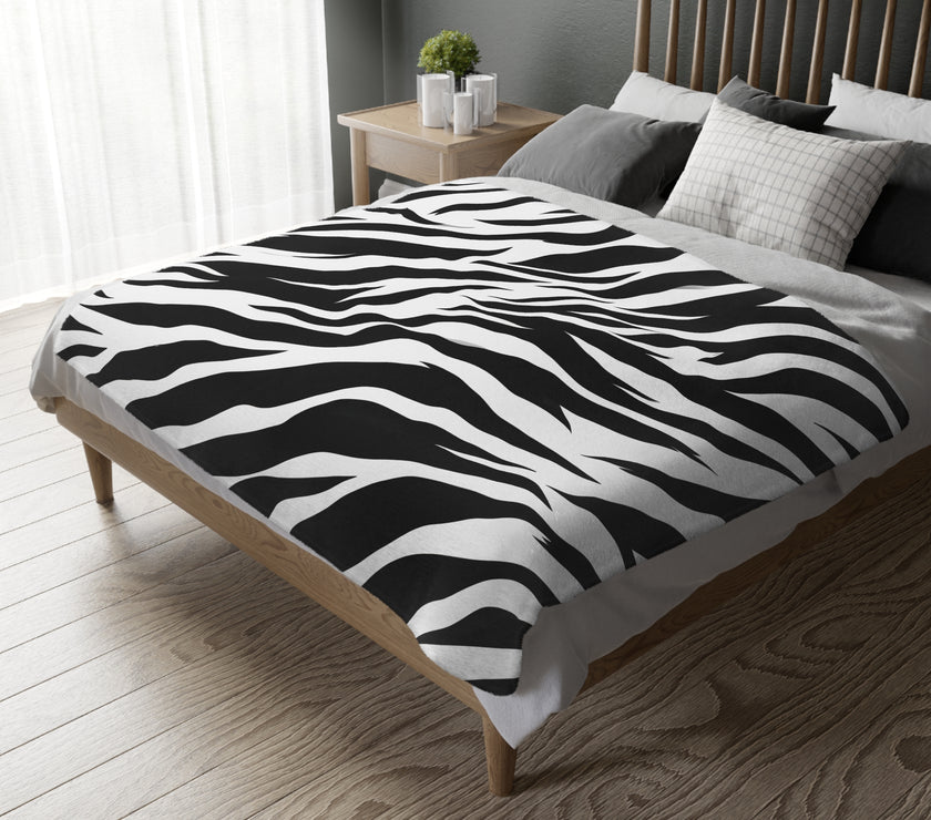 Velveteen Microfiber Blanket (Two-sided print) - Black and White Zebra Stripes, Cozy Throw for Home Decor, Animal Lover Gift, Safari Chic