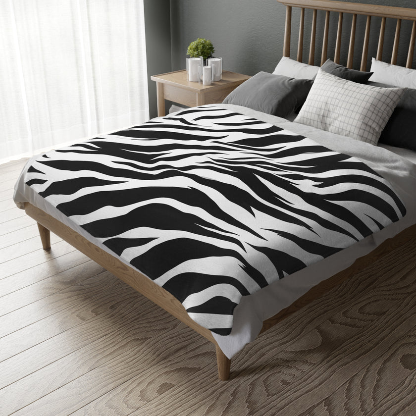 Velveteen Microfiber Blanket (Two-sided print) - Black and White Zebra Stripes, Cozy Throw for Home Decor, Animal Lover Gift, Safari Chic