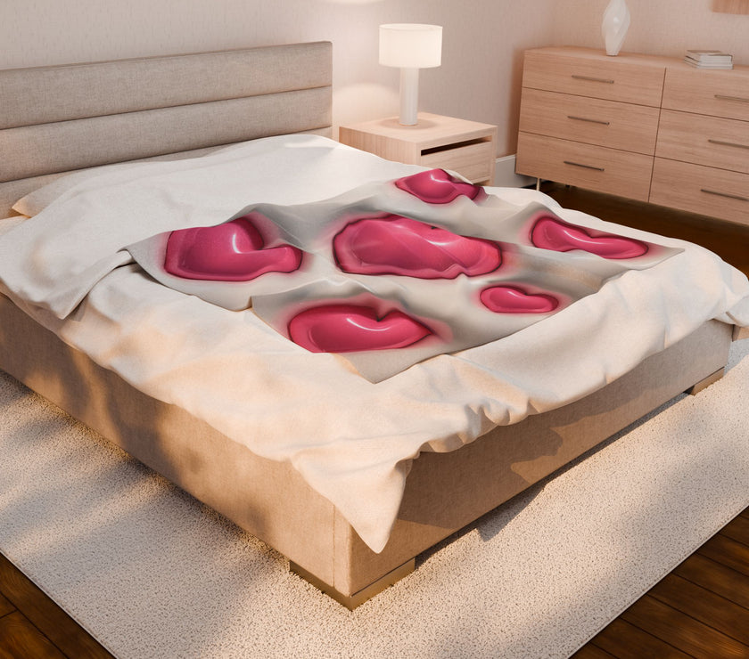 Velveteen Plush Blanket - Pink Heart Plush Blanket, Soft Throw Blanket, Heart Pattern Bedding, Cozy Fleece Blanket, Valentine's Day Gift
