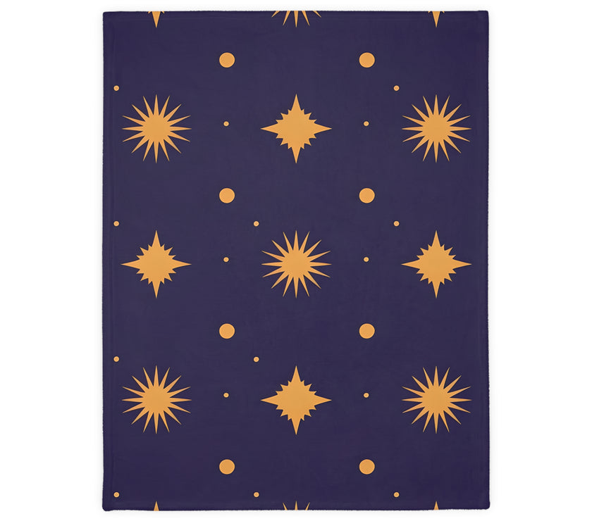 Velveteen Blanket, Geometric Gold Star Two-Sided Print, Cozy Throw, Luxurious Bedding, Soft Couch Cover, Home Decor Accent