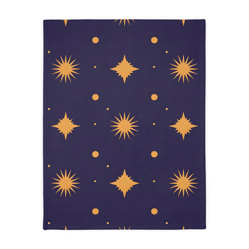 Velveteen Blanket, Geometric Gold Star Two-Sided Print, Cozy Throw, Luxurious Bedding, Soft Couch Cover, Home Decor Accent