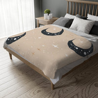 Velveteen Blanket, Pink Moon and Stars Soft Throw, Cozy Bedding, Nursery Decor, Celestial Night Sky Bed Cover, Double Sided Print