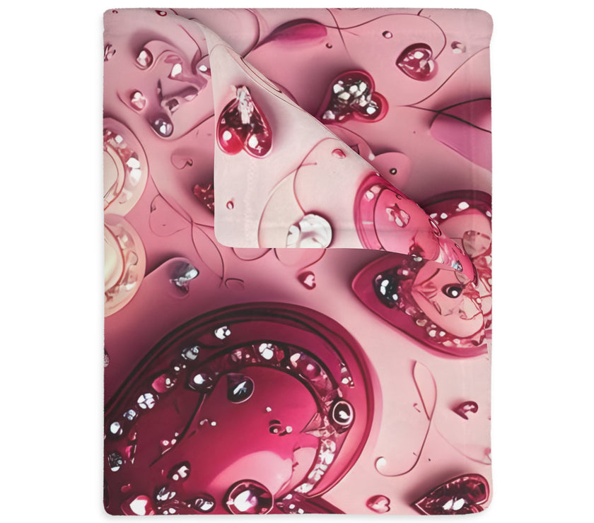 Pink Hearts Velveteen Microfiber Blanket (Two-sided print) Pink Velveteen Microfiber Blanket, Love Blanket