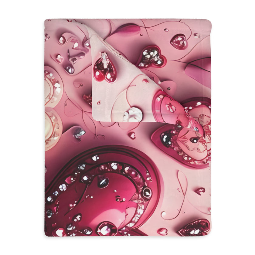 Pink Hearts Velveteen Microfiber Blanket (Two-sided print) Pink Velveteen Microfiber Blanket, Love Blanket