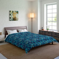 Tropical Floral Comforter, Boho Bedroom Decor, Cozy Quilt for Home, Gift for Her, Ocean Vibe Bedding, blue green flowers