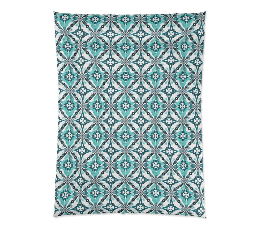 Bohemian Tile Print Comforter, Cozy Bedroom Bedding, Gift for Home Decor, Stylish Dorm Accents, Living Room Throws