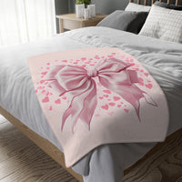 Pink Bow . Pink Heart Velveteen Microfiber Blanket (Two-sided print)