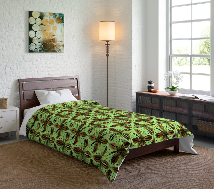 Vibrant Floral Comforter - Boho Bedding, Green Patterned Blanket, Cozy Home Decor, Gift for Nature Lovers, Spring Bedroom