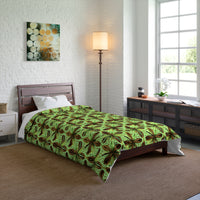 Vibrant Floral Comforter - Boho Bedding, Green Patterned Blanket, Cozy Home Decor, Gift for Nature Lovers, Spring Bedroom