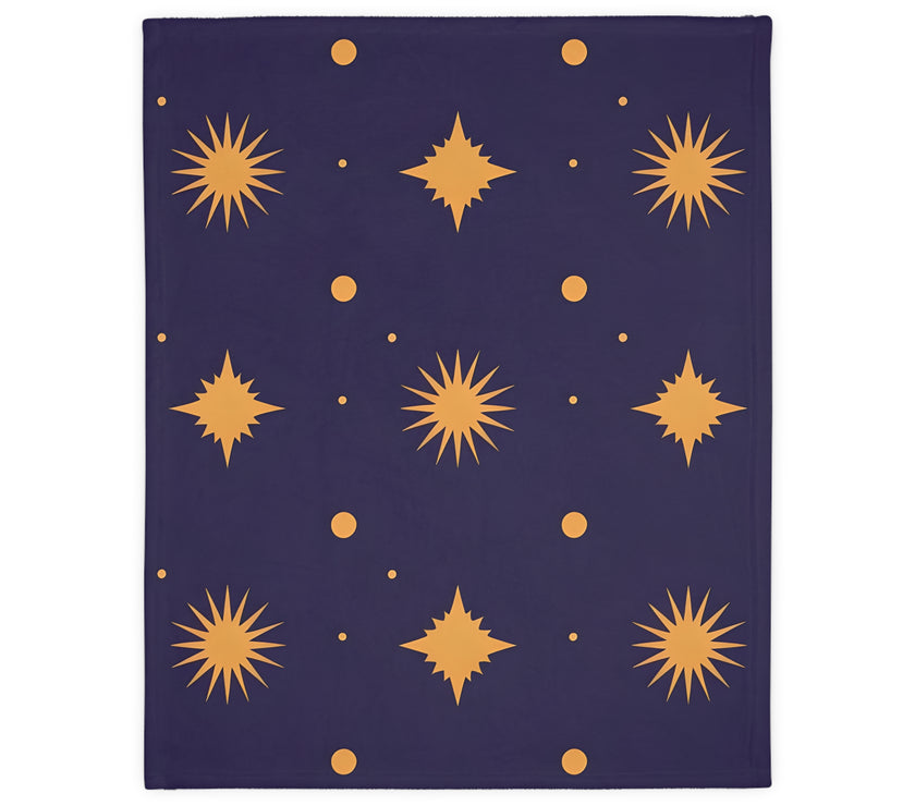 Velveteen Blanket, Geometric Gold Star Two-Sided Print, Cozy Throw, Luxurious Bedding, Soft Couch Cover, Home Decor Accent