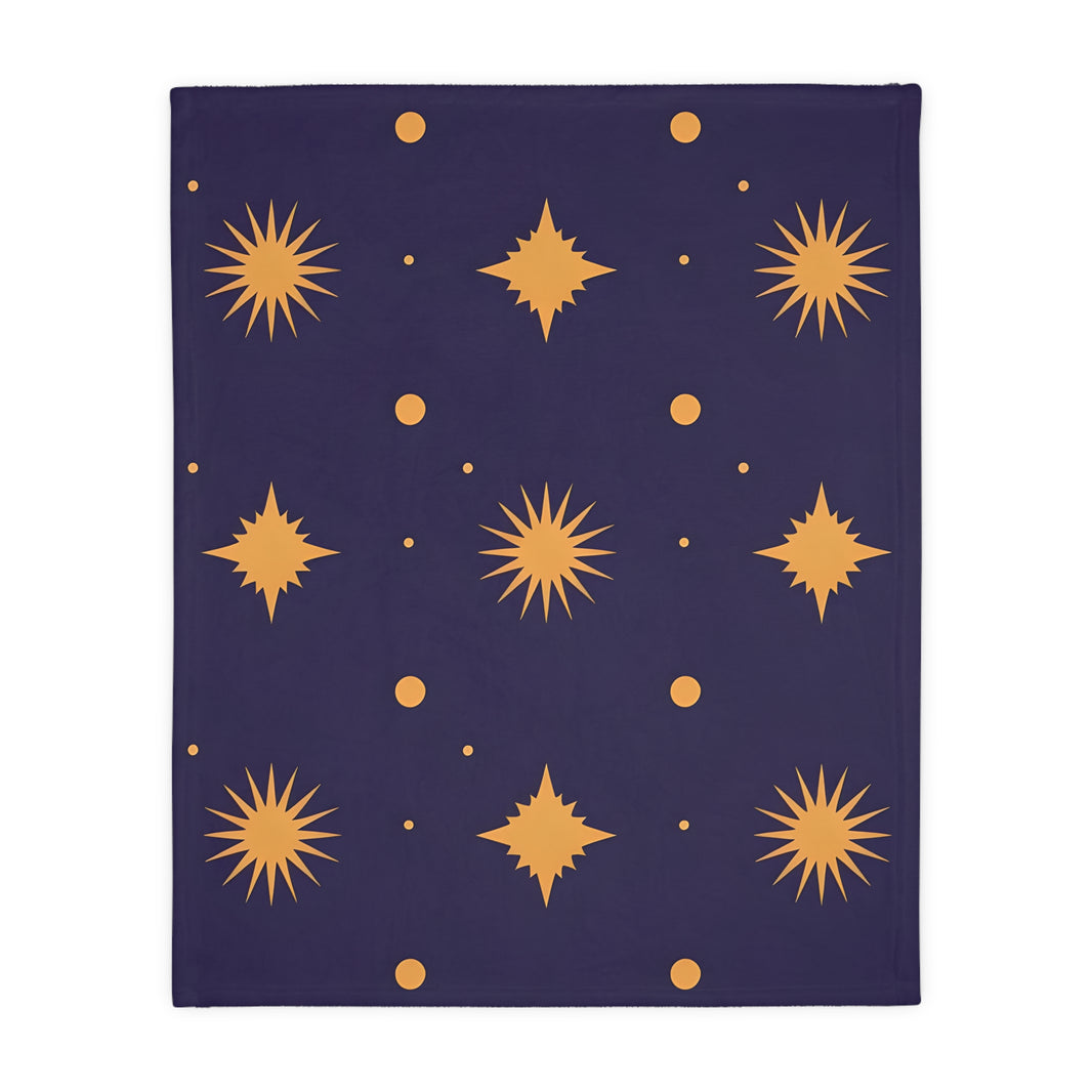 Velveteen Blanket, Geometric Gold Star Two-Sided Print, Cozy Throw, Luxurious Bedding, Soft Couch Cover, Home Decor Accent