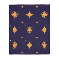 Velveteen Blanket, Geometric Gold Star Two-Sided Print, Cozy Throw, Luxurious Bedding, Soft Couch Cover, Home Decor Accent