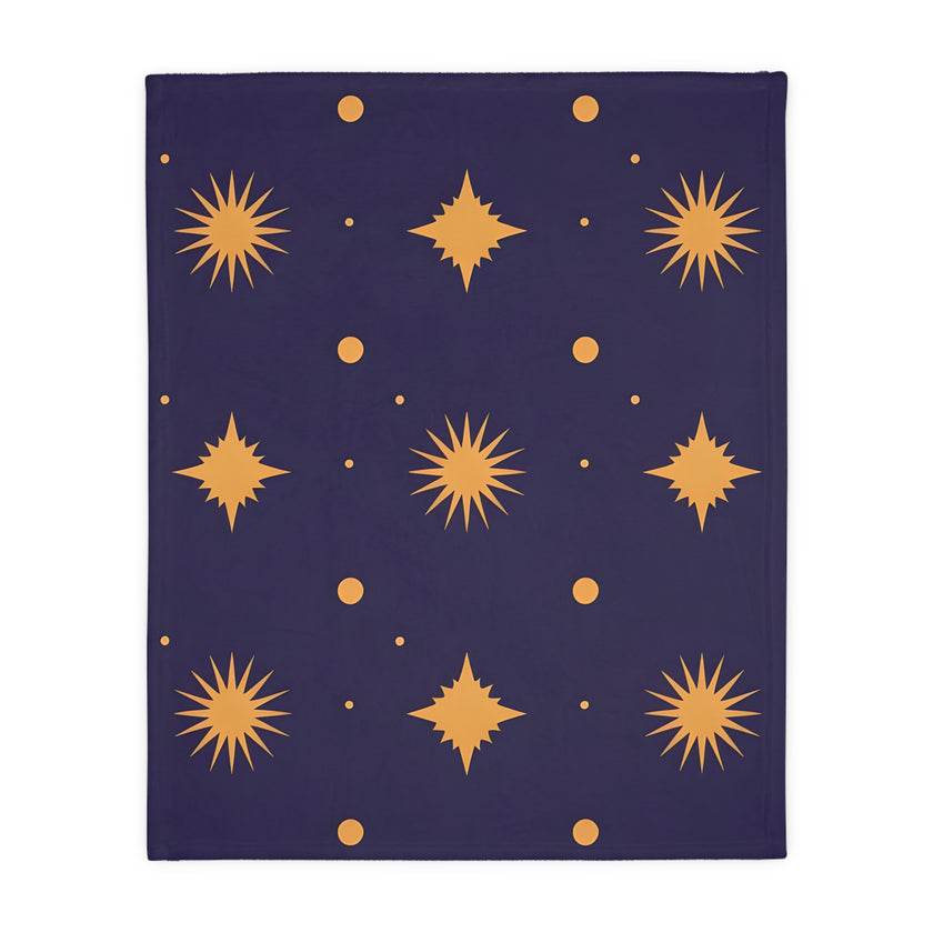 Velveteen Blanket, Geometric Gold Star Two-Sided Print, Cozy Throw, Luxurious Bedding, Soft Couch Cover, Home Decor Accent