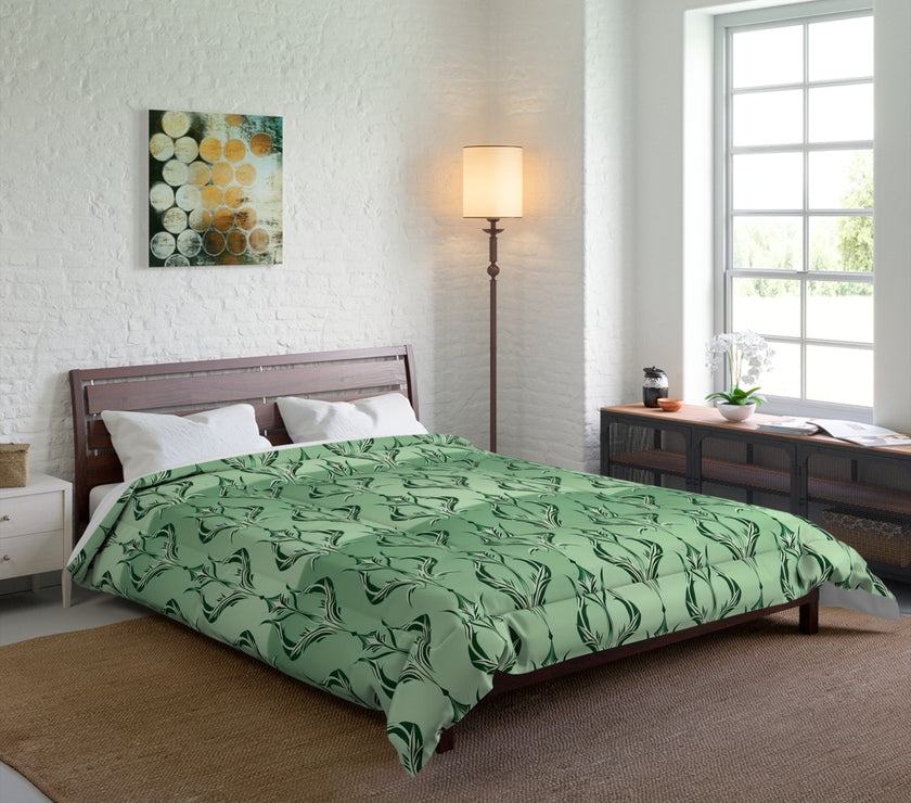 Elegant Floral Green Comforter, Cozy Bedding for Home Decor, Romantic Bedroom Set, Stylish Bed Cover, Gift for Housewarming