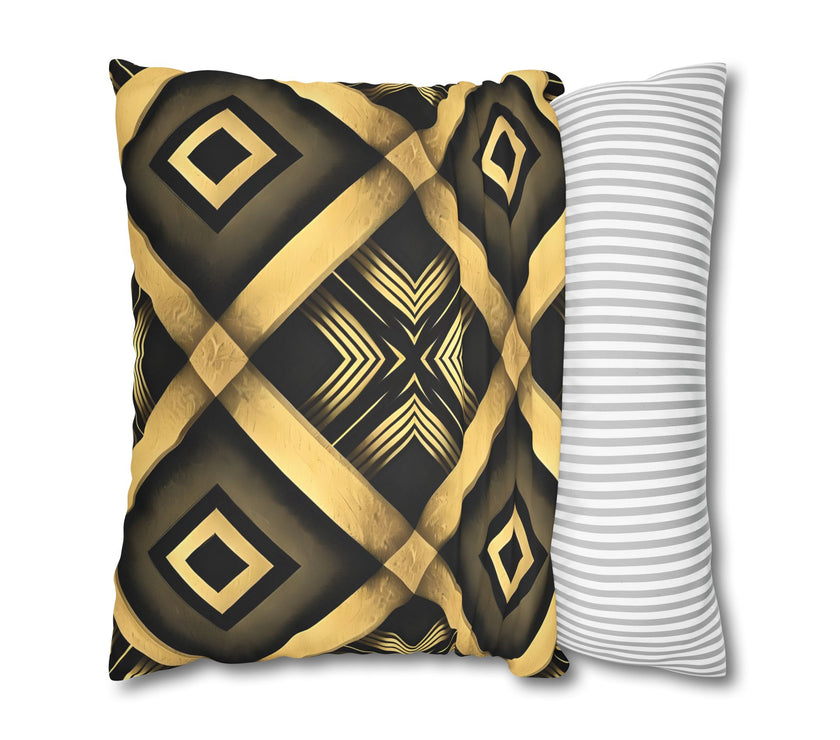 Gold & Black Faux Suede Square Pillowcase