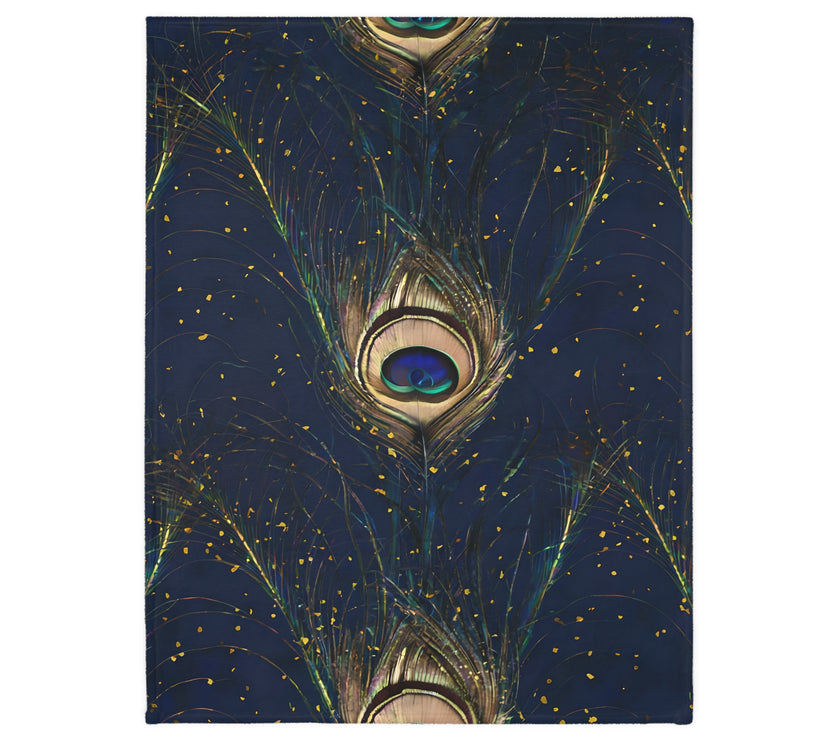 Peacock Feather Velveteen Microfiber Blanket (Two-sided print)