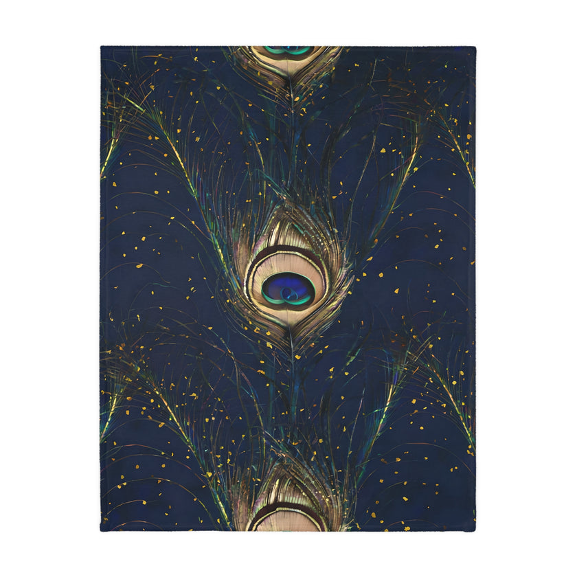 Peacock Feather Velveteen Microfiber Blanket (Two-sided print)