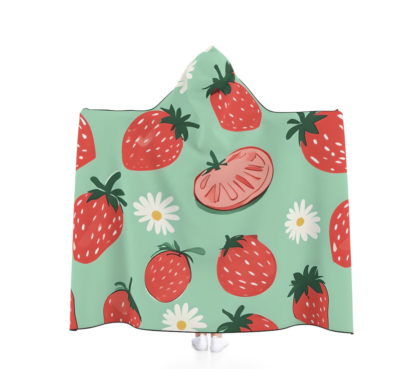 Strawberry Bliss Hooded Blanket - Cozy Wearable Blanket for Home, Gifts for Her, Fun Summer Decor, Cute Chill Nights