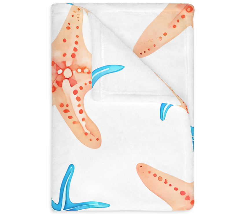 Blue Orange Ocean Sea Star Fish Velveteen Microfiber Blanket (Two-sided print)