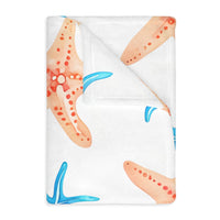 Blue Orange Ocean Sea Star Fish Velveteen Microfiber Blanket (Two-sided print)