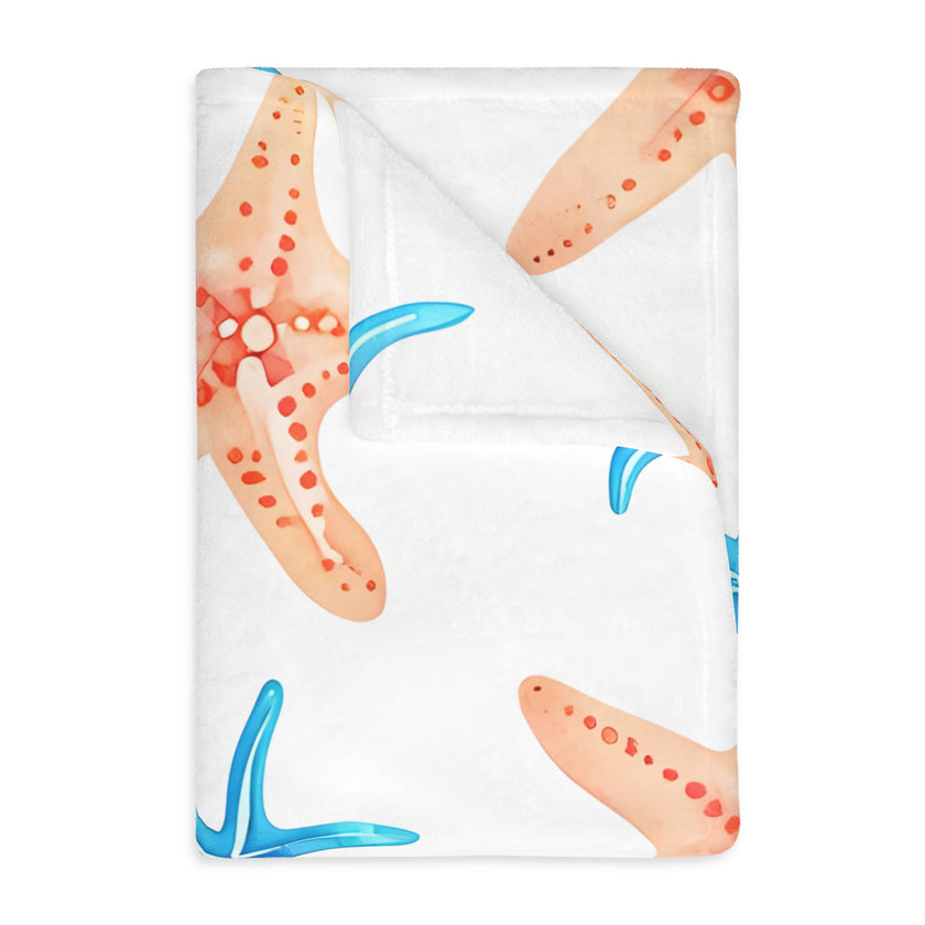 Blue Orange Ocean Sea Star Fish Velveteen Microfiber Blanket (Two-sided print)