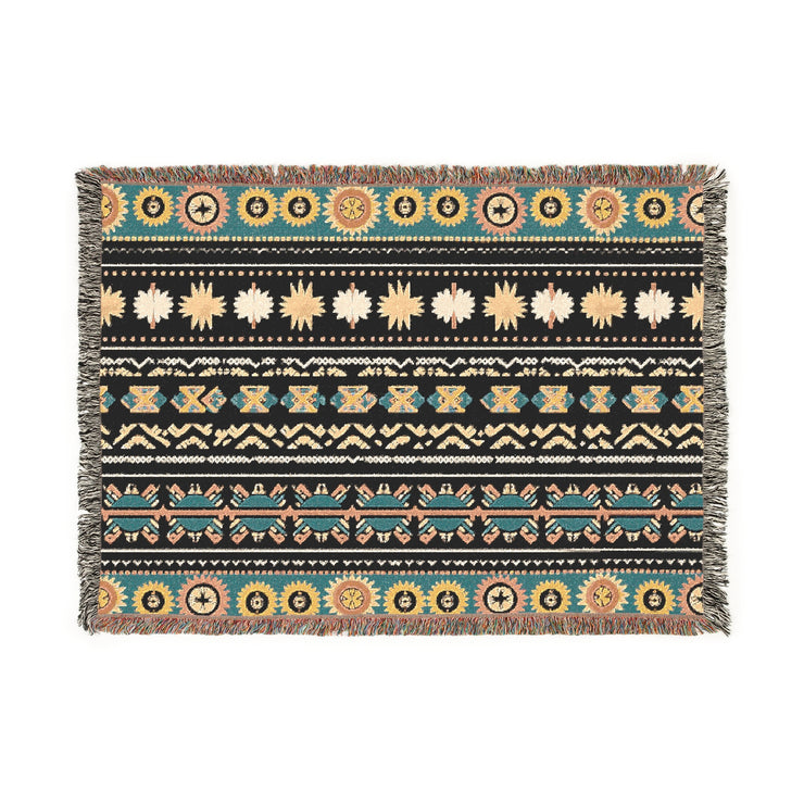 Green Yellow Pink  Woven Blanket - Colorful Designs