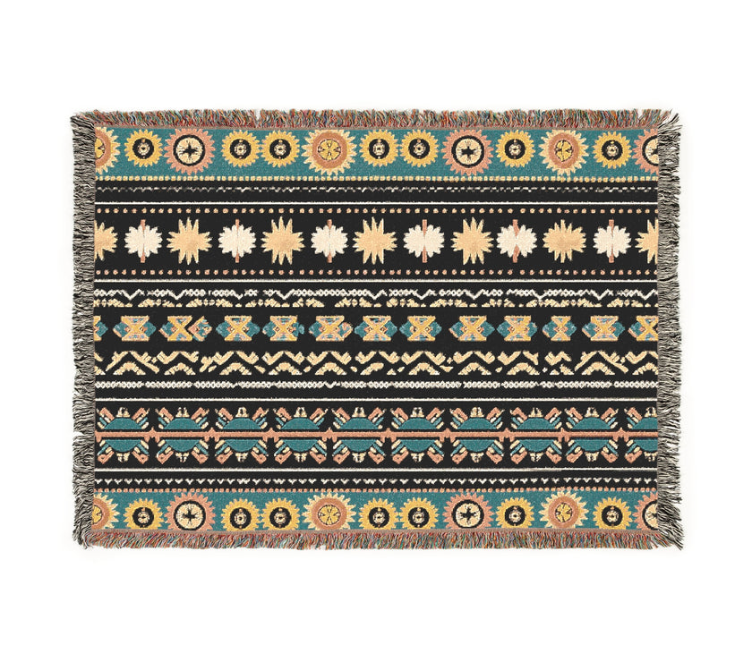 Green Yellow Pink  Woven Blanket - Colorful Designs