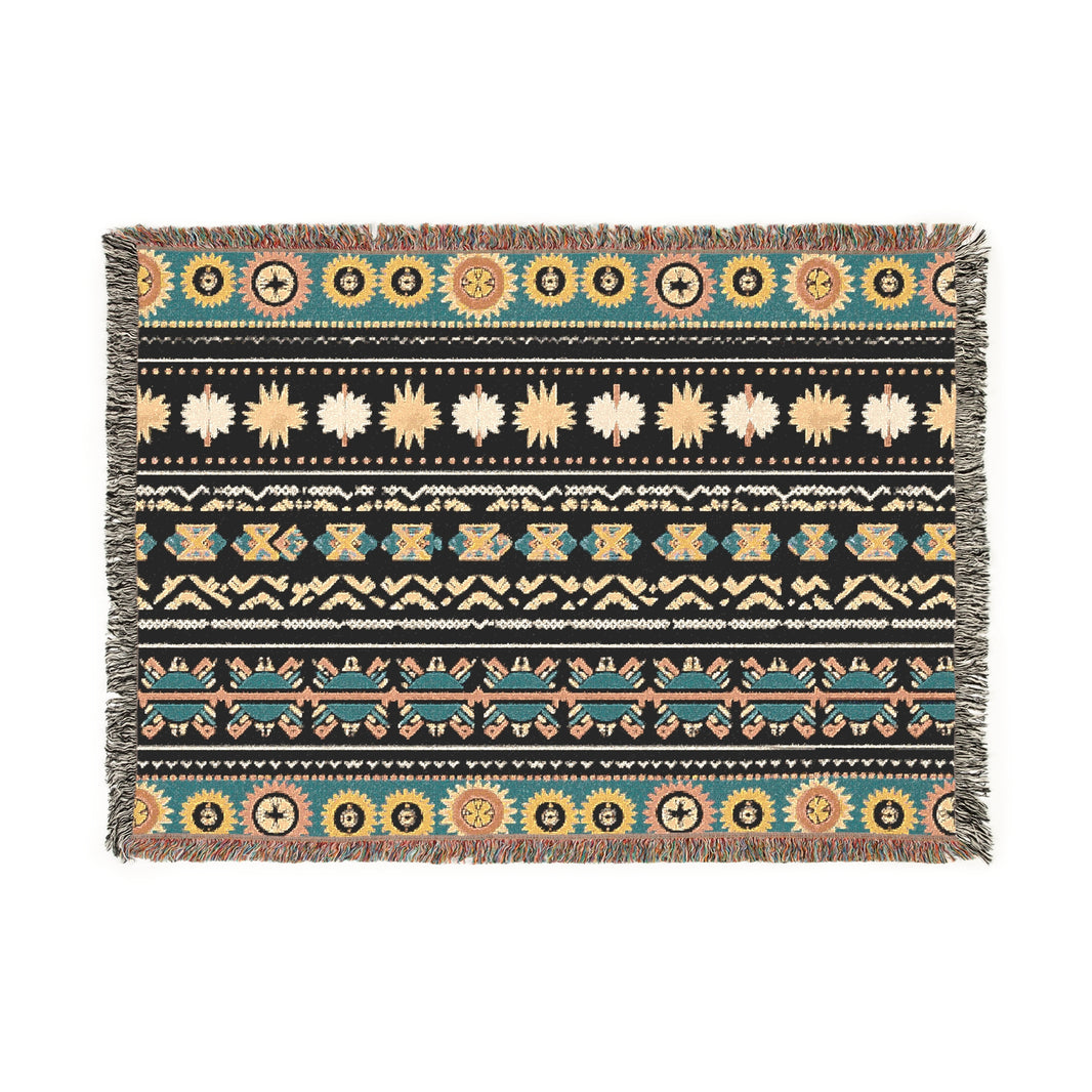 Green Yellow Pink  Woven Blanket - Colorful Designs