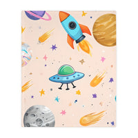 Kids Outer Space Spaceship Rocket Planet Velveteen Microfiber Blanket, Two-sided Print, Children's Bedroom Decor, Boys Girls Gift, Nursery