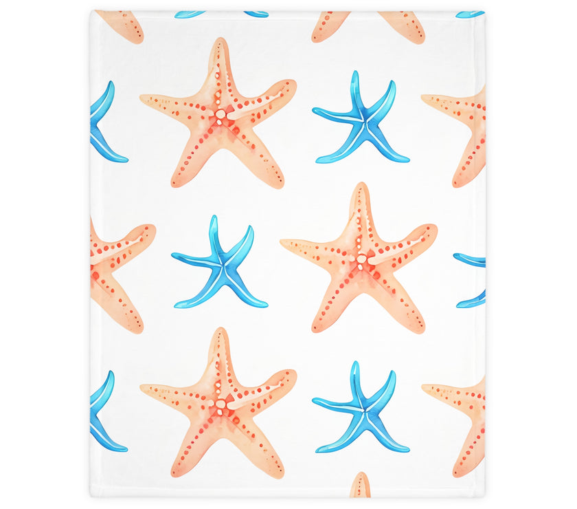 Blue Orange Ocean Sea Star Fish Velveteen Microfiber Blanket (Two-sided print)