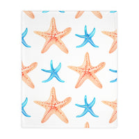 Blue Orange Ocean Sea Star Fish Velveteen Microfiber Blanket (Two-sided print)