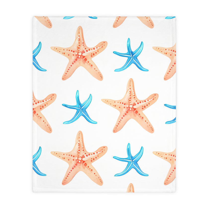 Blue Orange Ocean Sea Star Fish Velveteen Microfiber Blanket (Two-sided print)