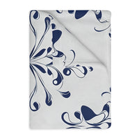 Velveteen Blanket, Blue Floral Print, Soft Throw for Home and Living Room Decor - Microfiber Reversible Couch Cover, Cozy Bedding, Floral