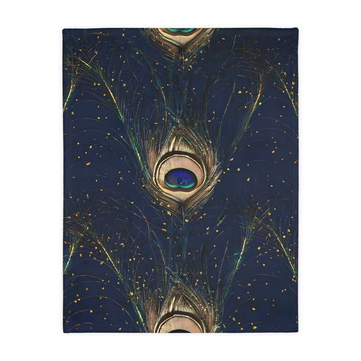 Peacock Feather Velveteen Microfiber Blanket (Two-sided print)