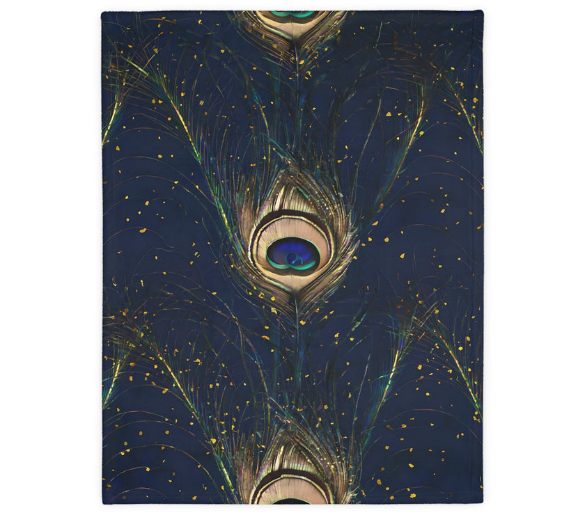 Peacock Feather Velveteen Microfiber Blanket (Two-sided print)