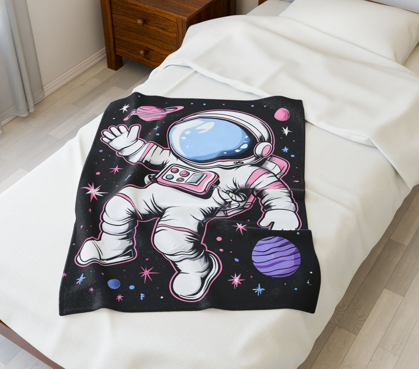 Plush Blanket, Floating Space Man Blanket, Celestial Nebula Theme, Outer Space Throw, Galaxy Bedroom Decor, Astronaut Blanket