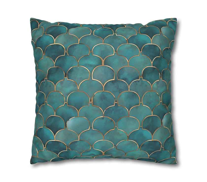Blue/Green Faux Suede Square Pillowcase