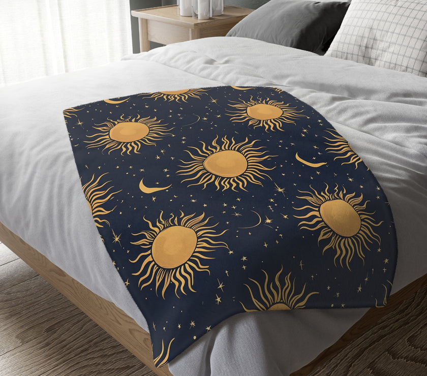 Sun Moon Stars Velveteen Microfiber Blanket (Two-sided print)